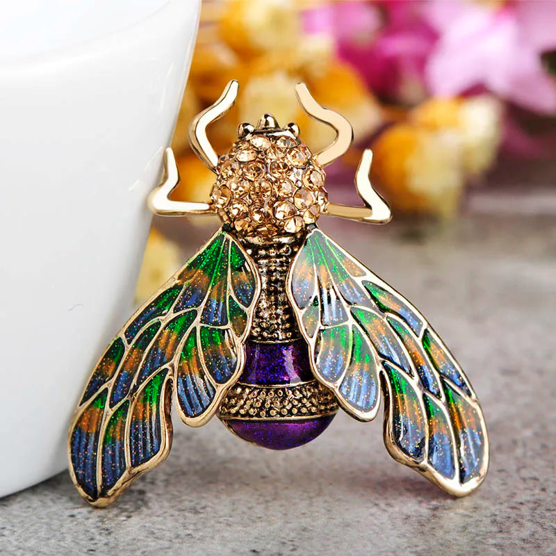 Broche Abeille en Émail Vert et Violet de Blucome