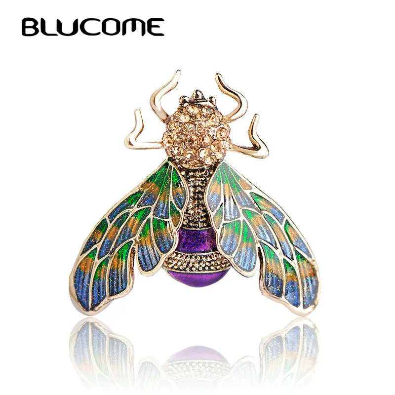 Broche Abeille en Émail Vert et Violet de Blucome