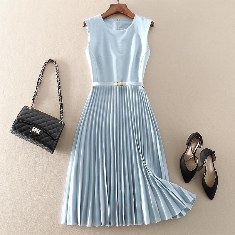 Mid-length High Waist Slimming Pleated Skirt Women's 2021 Spring and Summer New Women's European and American Sleeveless Dress OP9388