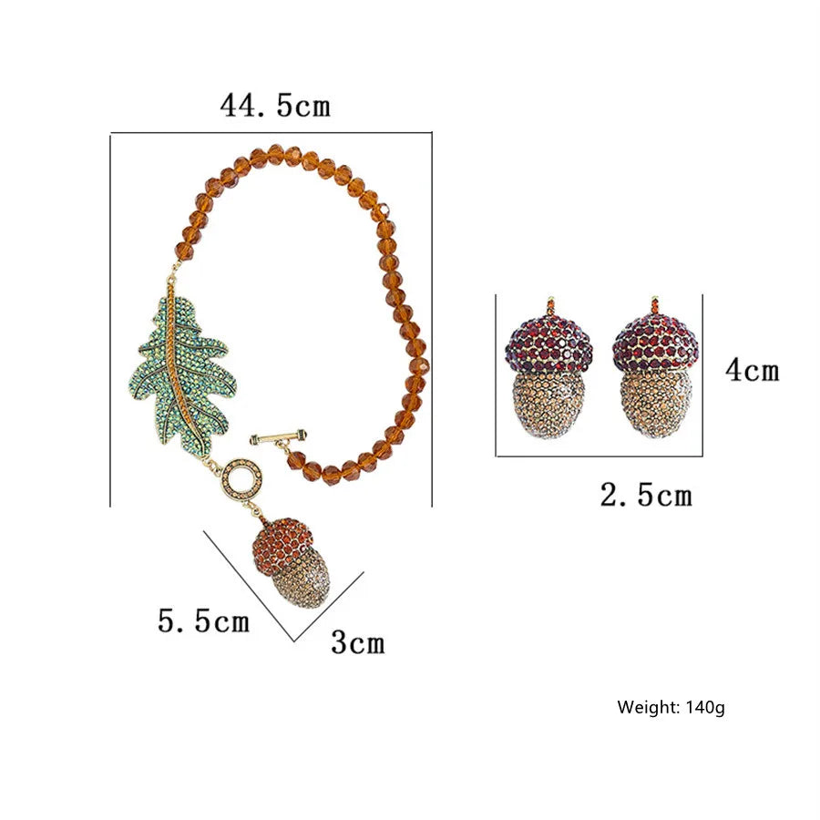 FYUAN Vintage Leaf Crystal Necklaces for Women Geometric Rhinestones Pinecones Pendant Necklaces Party Jewelry