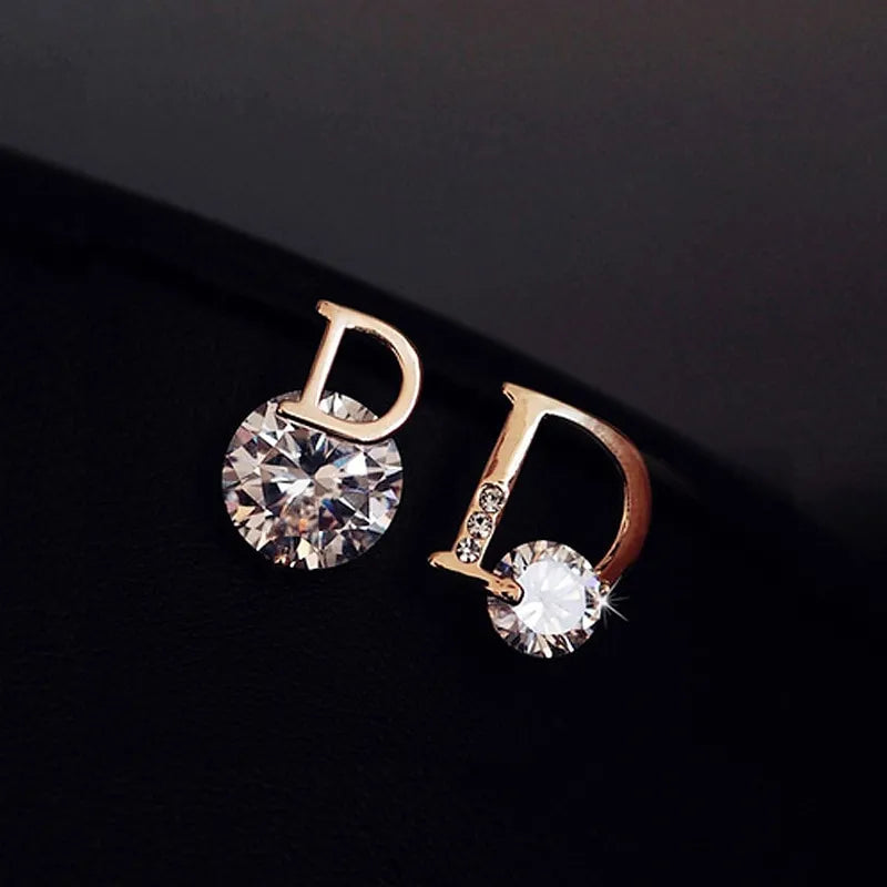 Letter D Earrings For Women Shiny Zircon Stud Earrings Light Luxury European and American Earrings Party Wedding Jewelry Gifts