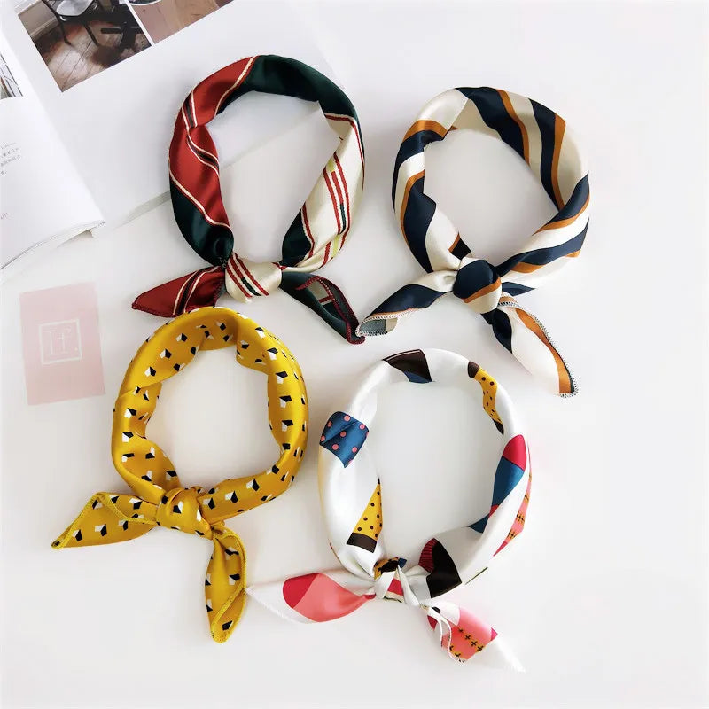 Fashion 50cm Square Silk Scarf Women Print Small Neck Ring Wraps Scarves Stylish Lady Hair Band Foulard Bandana Hand Kerchief