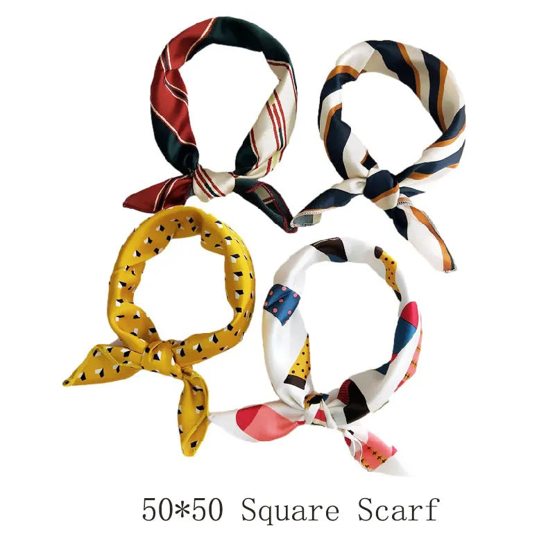 Fashion 50cm Square Silk Scarf Women Print Small Neck Ring Wraps Scarves Stylish Lady Hair Band Foulard Bandana Hand Kerchief