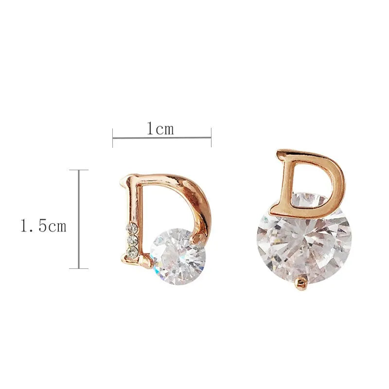 Letter D Earrings For Women Shiny Zircon Stud Earrings Light Luxury European and American Earrings Party Wedding Jewelry Gifts