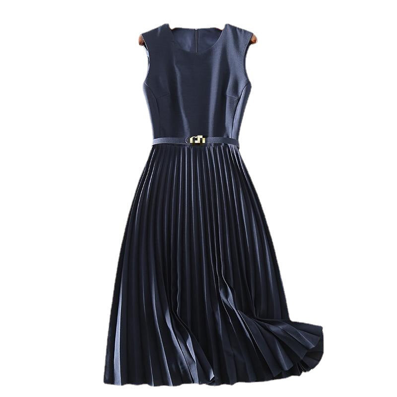 Mid-length High Waist Slimming Pleated Skirt Women's 2021 Spring and Summer New Women's European and American Sleeveless Dress OP9388